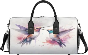 Lovely Hummingbird Travel Duffle Bag for Women Men Foldable Waterproof Weekender Bag Carry on Tote for Overnight Sports Gym Colorful Bird with Flowers