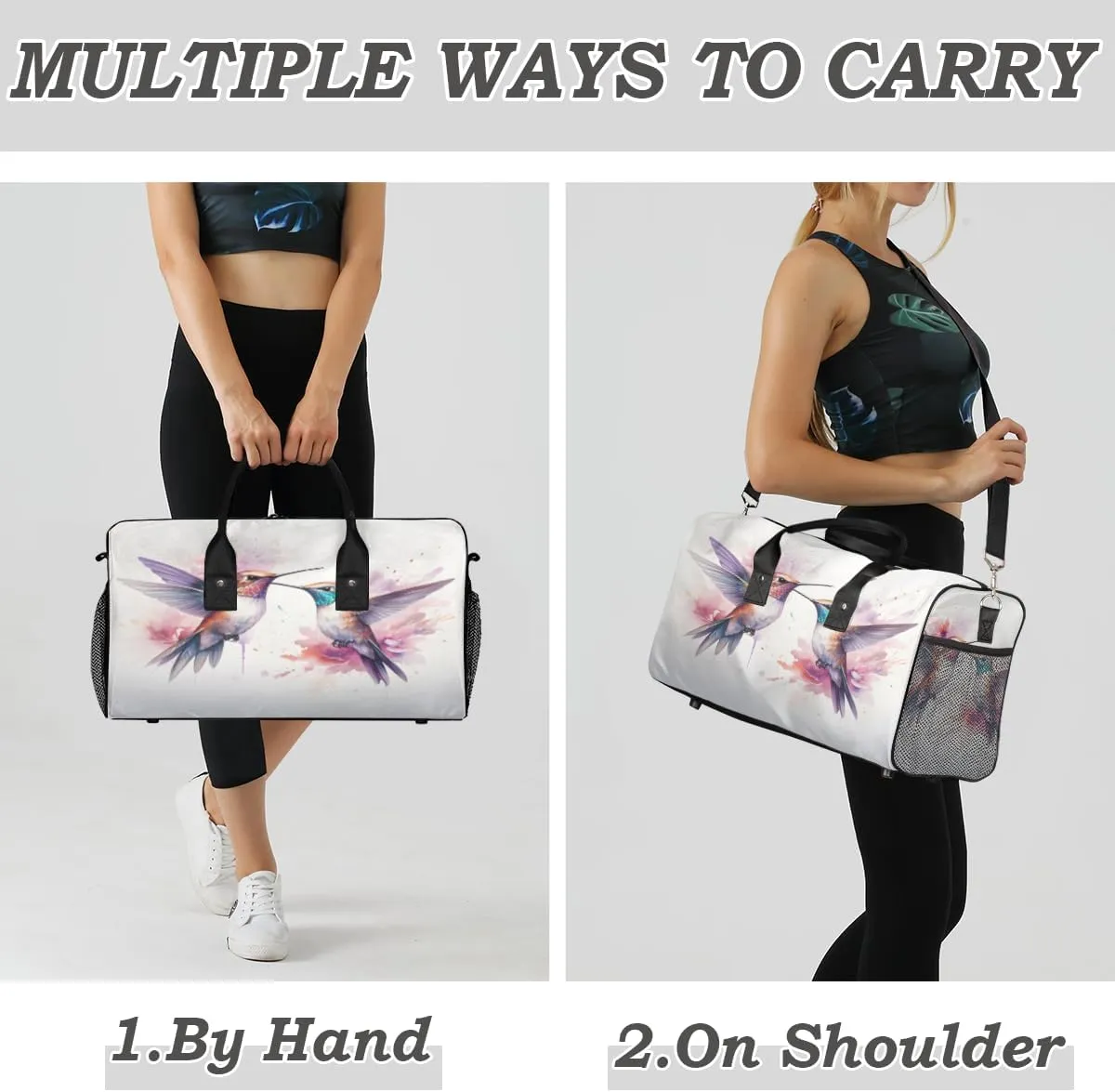 Lovely Hummingbird Travel Duffle Bag for Women Men Foldable Waterproof Weekender Bag Carry on Tote for Overnight Sports Gym Colorful Bird with Flowers
