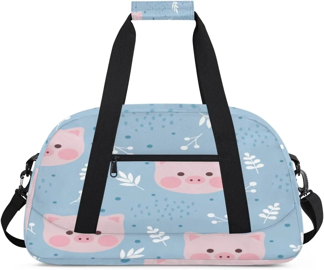 Lovely Pig Gym Duffel Bag for Men Women Polka Dots Sports Tote Bag with Adjustable Shoulder Strap for Dance Gymnastics Traveling Outdoor Camping Overnight Stay