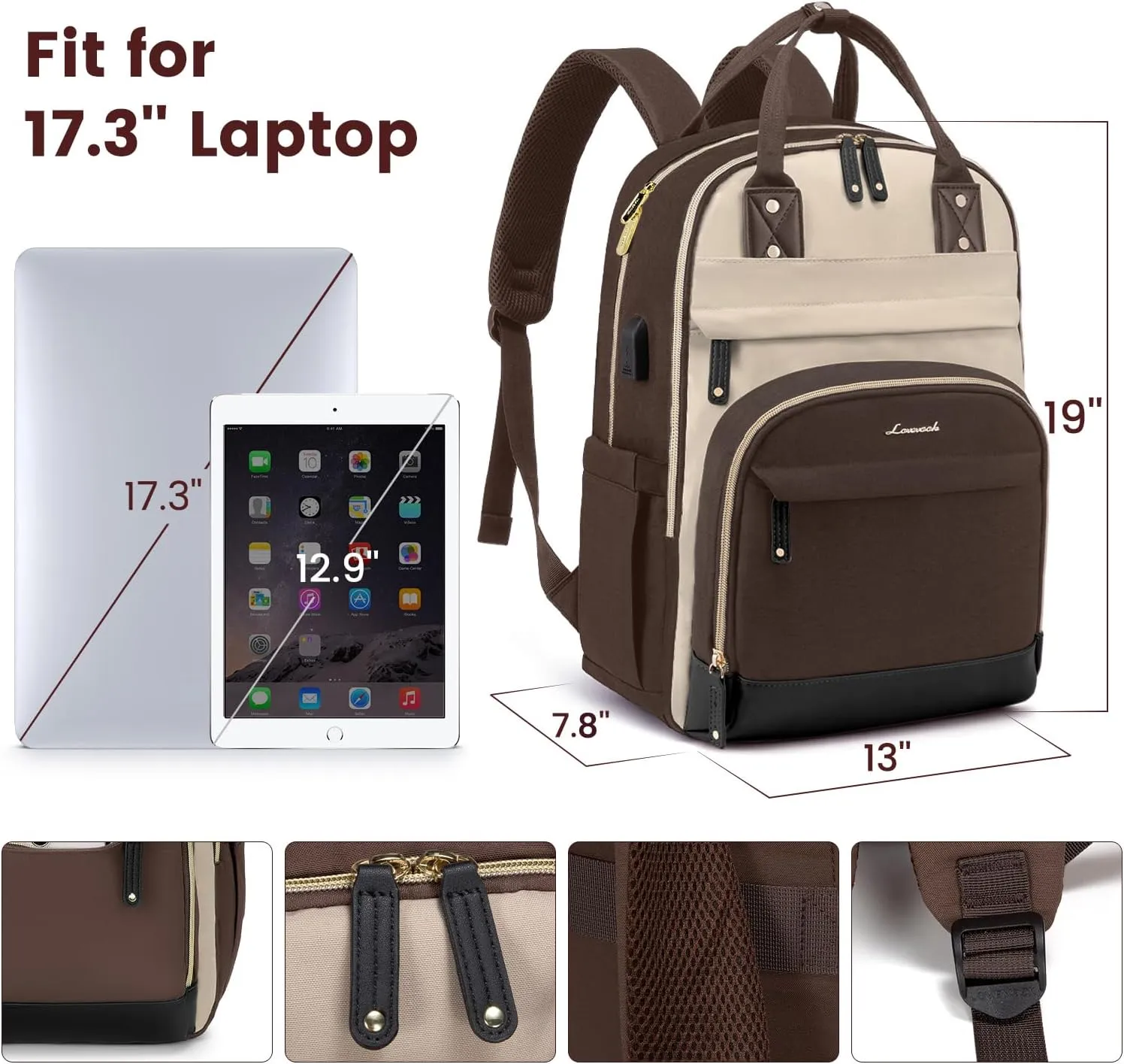 LOVEVOOK Backpack for Women,Laptop Backpack Women,Fits 17 Inch Laptop Bag,School Backpacks,Fashion Travel Work Anti-theft Bag,Waterproof Business Computer College Backpack Purse,Brown-Apricot