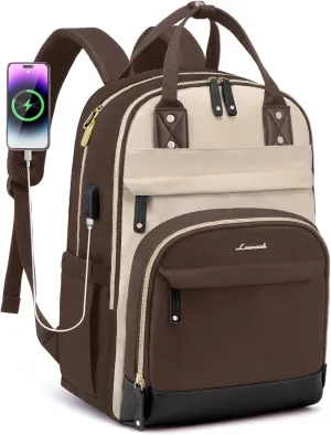 LOVEVOOK Backpack for Women,Laptop Backpack Women,Fits 17 Inch Laptop Bag,School Backpacks,Fashion Travel Work Anti-theft Bag,Waterproof Business Computer College Backpack Purse,Brown-Apricot