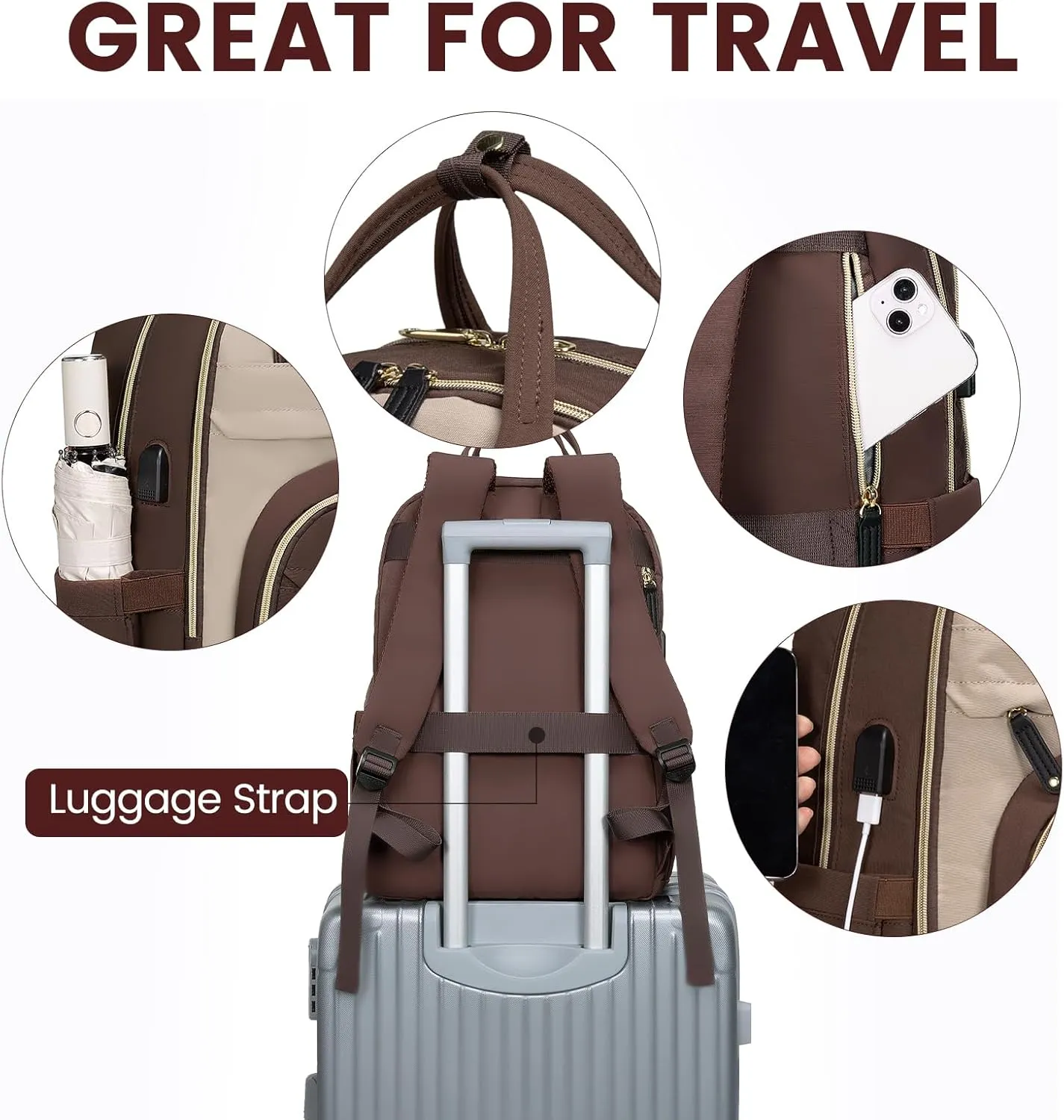 LOVEVOOK Backpack for Women,Laptop Backpack Women,Fits 17 Inch Laptop Bag,School Backpacks,Fashion Travel Work Anti-theft Bag,Waterproof Business Computer College Backpack Purse,Brown-Apricot