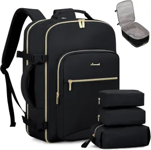 LOVEVOOK Carry on Backpack, 50L Travel Backpack Flight Approved, Waterproof Large 18inch Laptop Backpack Luggage Daypack Business Weekender Overnight with 3 Packing Cubes, Black-Black