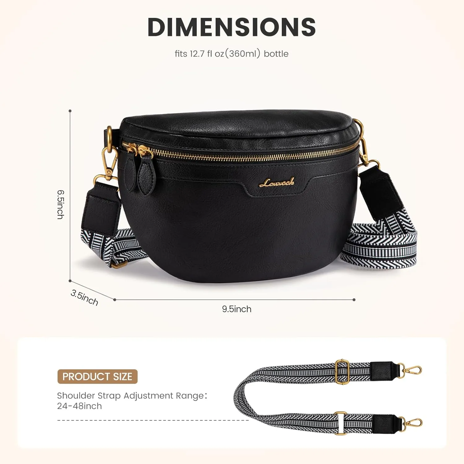 LOVEVOOK Fanny Packs for Women Cross Body, Vegan Leather Belt Bag for Women, Waterproof Sling Purse Fashion Waist Pack Designer Chest Bum Bag with Boho Style Strap
