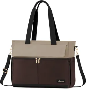 LOVEVOOK Laptop Bag for Women 15.6 Inch Laptop Tote Bag Large Capacity Work Bags Mutiple Pockets Teacher Bags with Removable Strap Water Resistant Computer Purse for Business Travel, Apricot-coffee