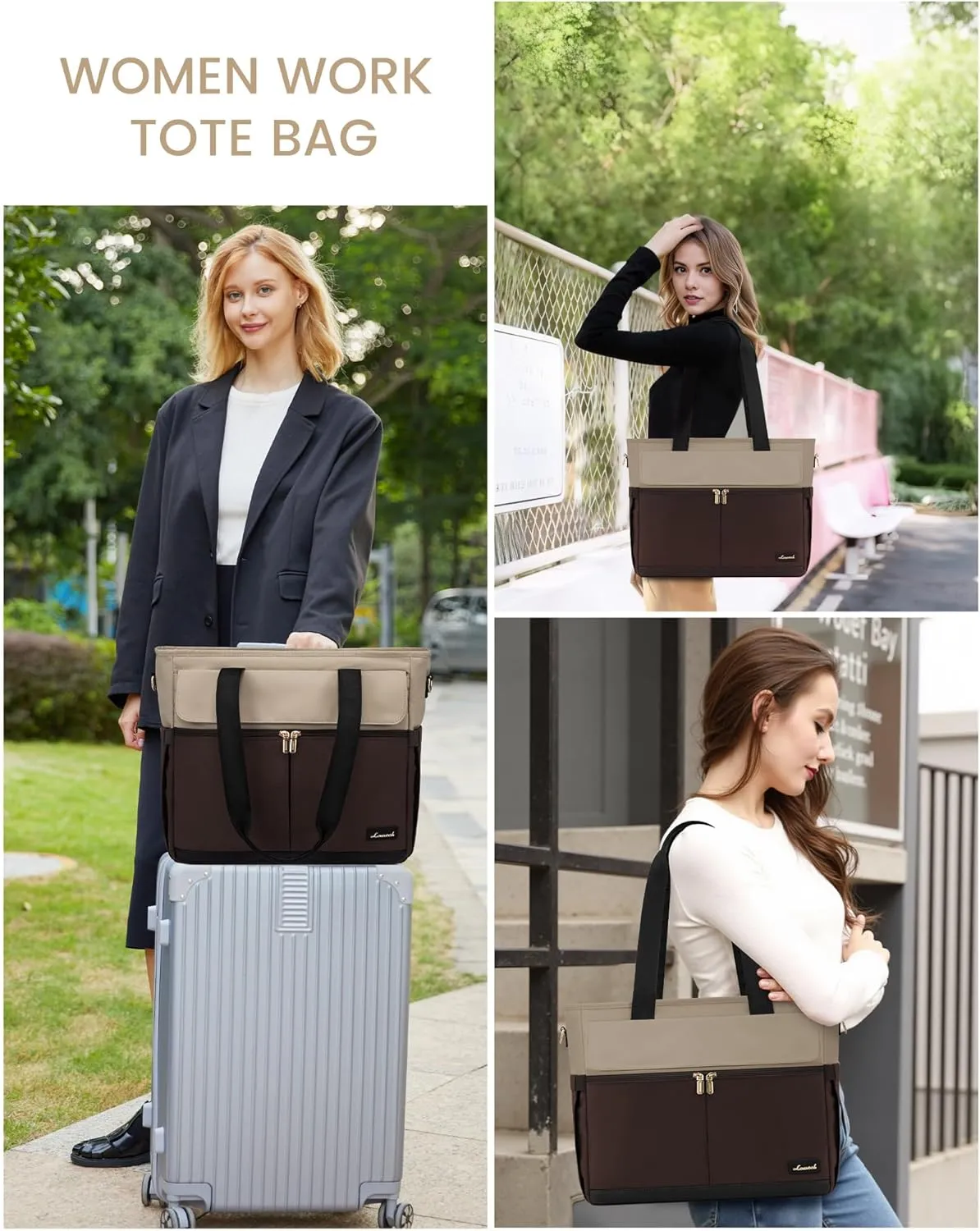 LOVEVOOK Laptop Bag for Women 15.6 Inch Laptop Tote Bag Large Capacity Work Bags Mutiple Pockets Teacher Bags with Removable Strap Water Resistant Computer Purse for Business Travel, Apricot-coffee