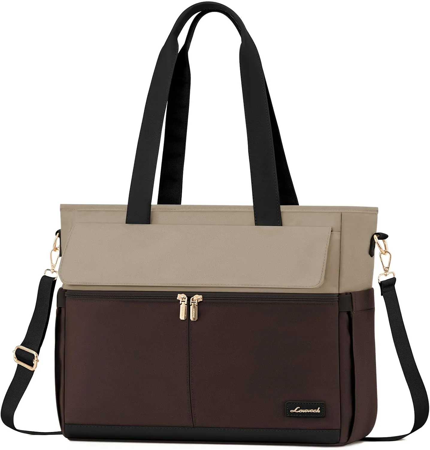 LOVEVOOK Laptop Bag for Women 15.6 Inch Laptop Tote Bag Large Capacity Work Bags Mutiple Pockets Teacher Bags with Removable Strap Water Resistant Computer Purse for Business Travel, Apricot-coffee