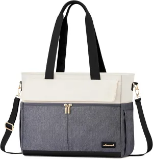 LOVEVOOK Laptop Bag for Women 15.6 Inch Laptop Tote Bag Large Capacity Work Bags Mutiple Pockets Teacher Bags with Removable Strap Water Resistant Computer Purse for Business Travel, Gray Beige