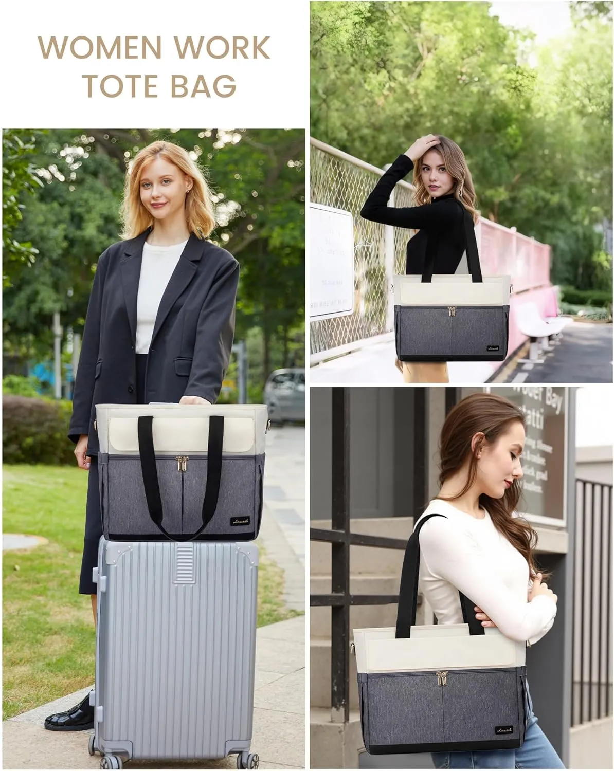 LOVEVOOK Laptop Bag for Women 15.6 Inch Laptop Tote Bag Large Capacity Work Bags Mutiple Pockets Teacher Bags with Removable Strap Water Resistant Computer Purse for Business Travel, Gray Beige