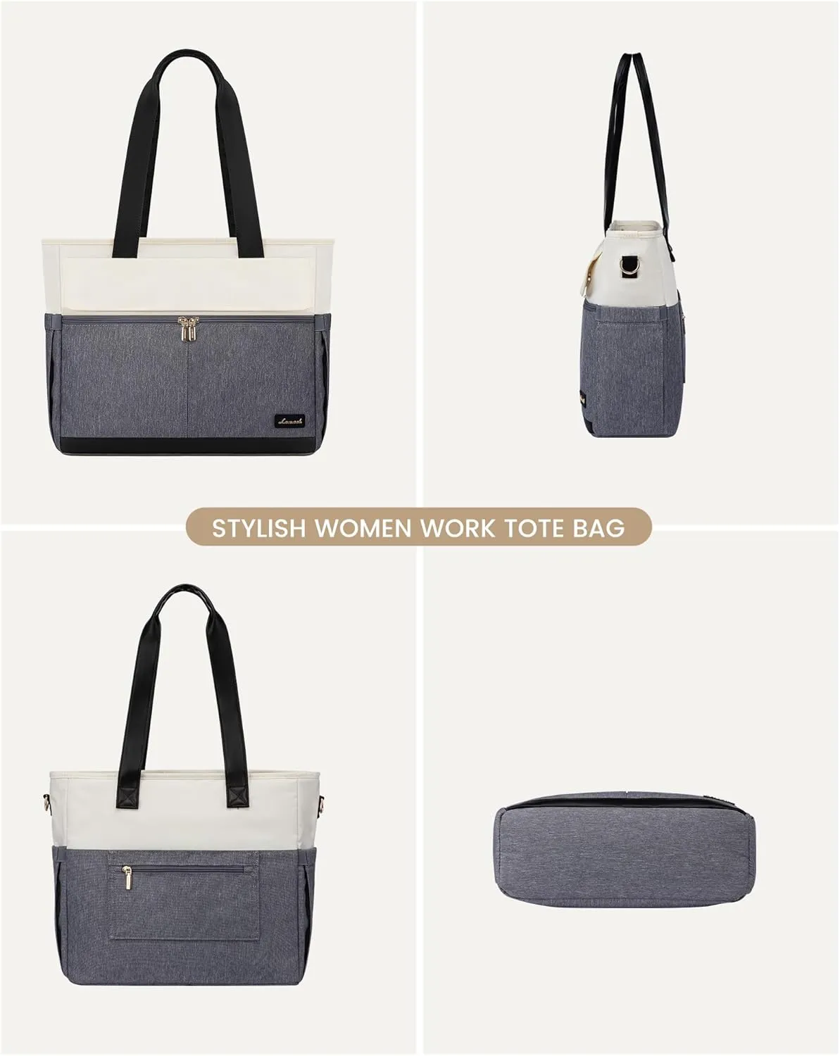 LOVEVOOK Laptop Bag for Women 15.6 Inch Laptop Tote Bag Large Capacity Work Bags Mutiple Pockets Teacher Bags with Removable Strap Water Resistant Computer Purse for Business Travel, Gray Beige