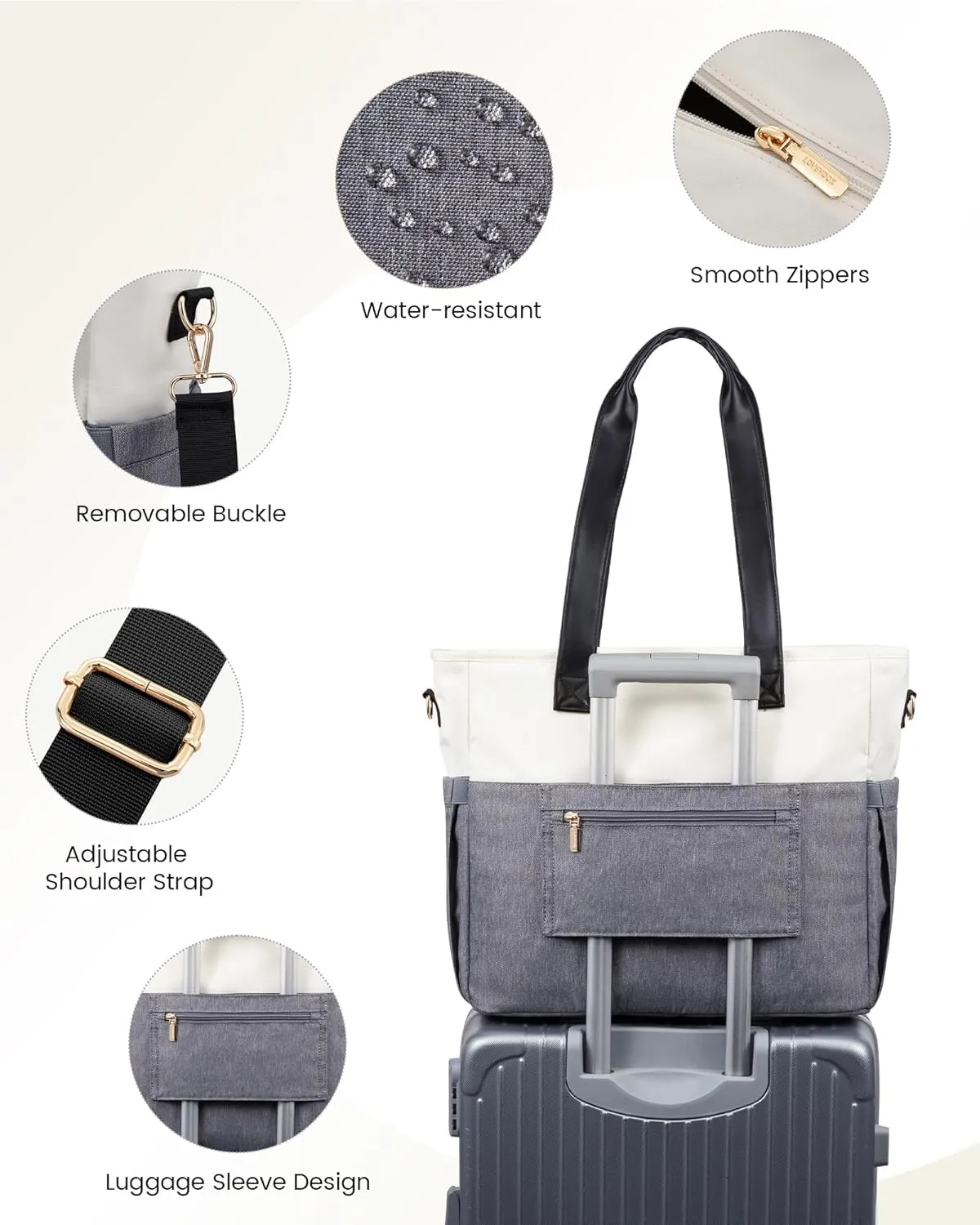 LOVEVOOK Laptop Bag for Women 15.6 Inch Laptop Tote Bag Large Capacity Work Bags Mutiple Pockets Teacher Bags with Removable Strap Water Resistant Computer Purse for Business Travel, Gray Beige