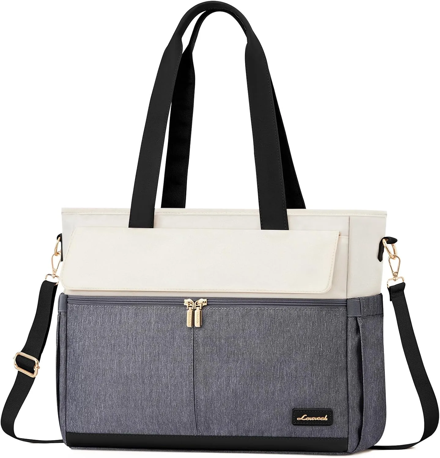 LOVEVOOK Laptop Bag for Women 15.6 Inch Laptop Tote Bag Large Capacity Work Bags Mutiple Pockets Teacher Bags with Removable Strap Water Resistant Computer Purse for Business Travel, Gray Beige