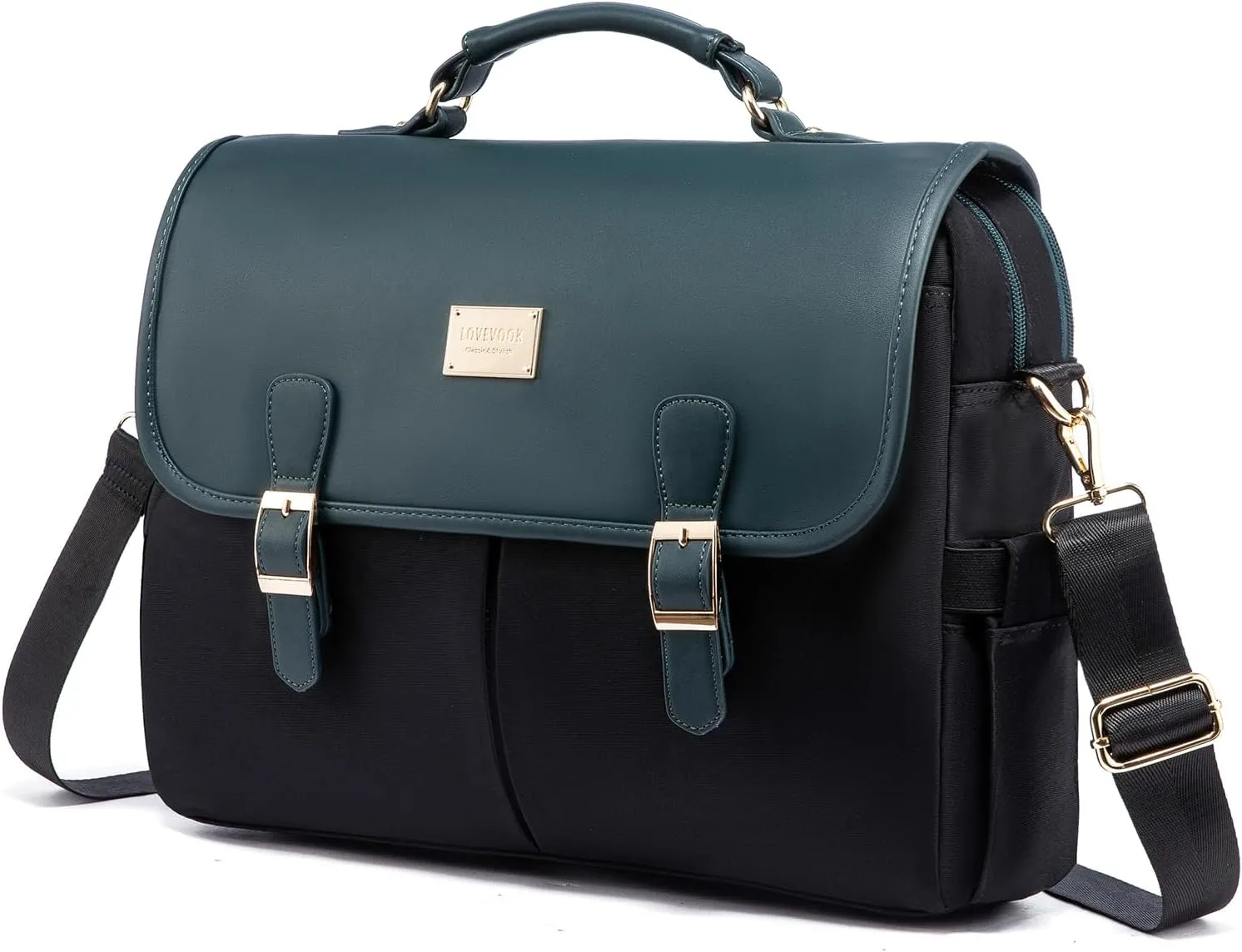 LOVEVOOK Laptop Bag for Women, 15.6 inch Large Capacity Computer Briefcase Case, Crossbody Messenger Shoulder Bag, Office Business Work Tote Bags Purse for Travel Gifts, Deepgreen-black