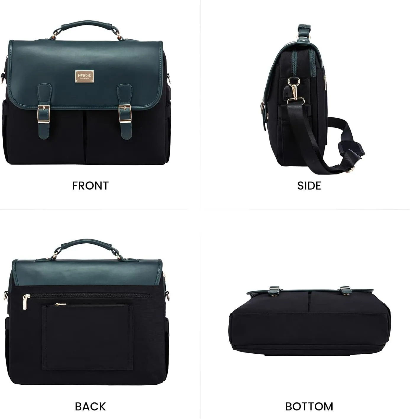 LOVEVOOK Laptop Bag for Women, 15.6 inch Large Capacity Computer Briefcase Case, Crossbody Messenger Shoulder Bag, Office Business Work Tote Bags Purse for Travel Gifts, Deepgreen-black