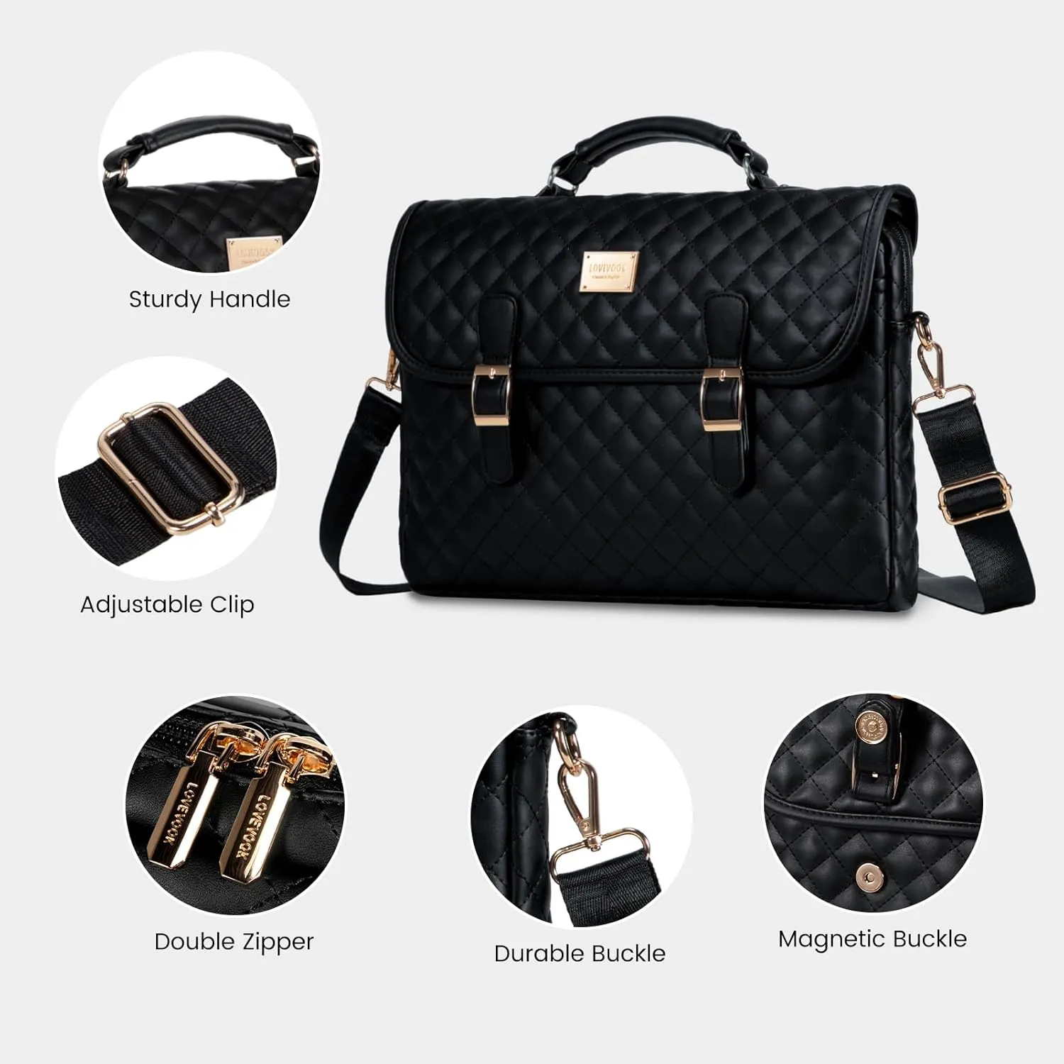 LOVEVOOK Laptop Bag for Women 15.6 Inch Waterproof Leather Computer Briefcase Large Laptop Carrying Case for Business Casual or College