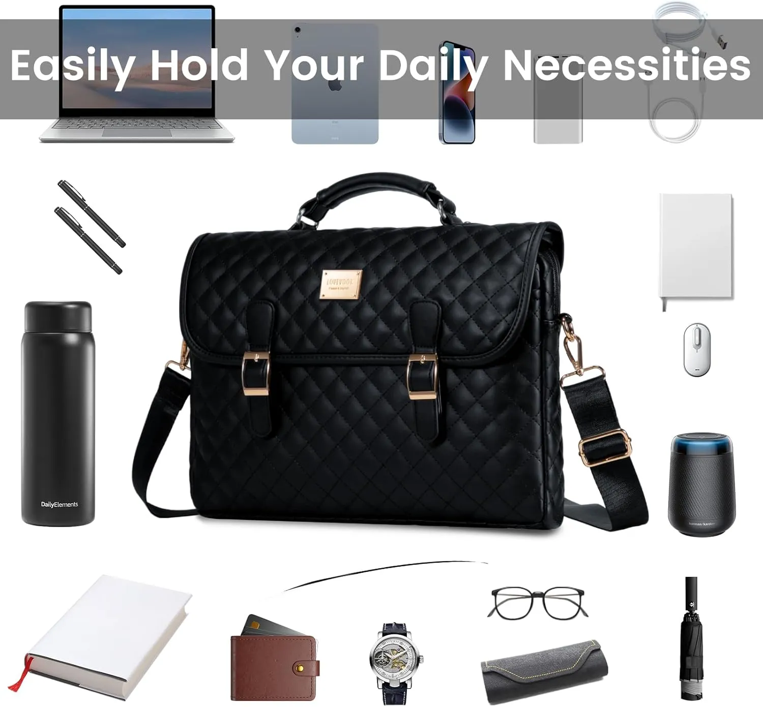 LOVEVOOK Laptop Bag for Women 15.6 Inch Waterproof Leather Computer Briefcase Large Laptop Carrying Case for Business Casual or College
