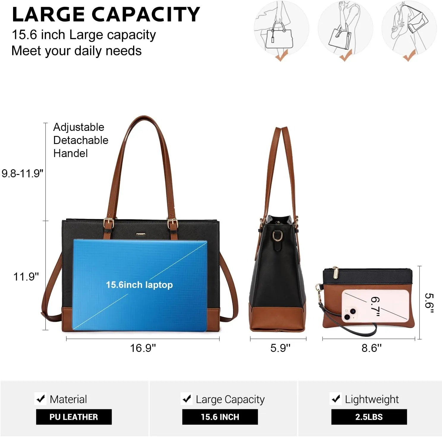 LOVEVOOK Laptop Tote for Women, Fashion Computer Bag 15.6 Inch Large Handbag, Shoulder Bag Purse for Business Work