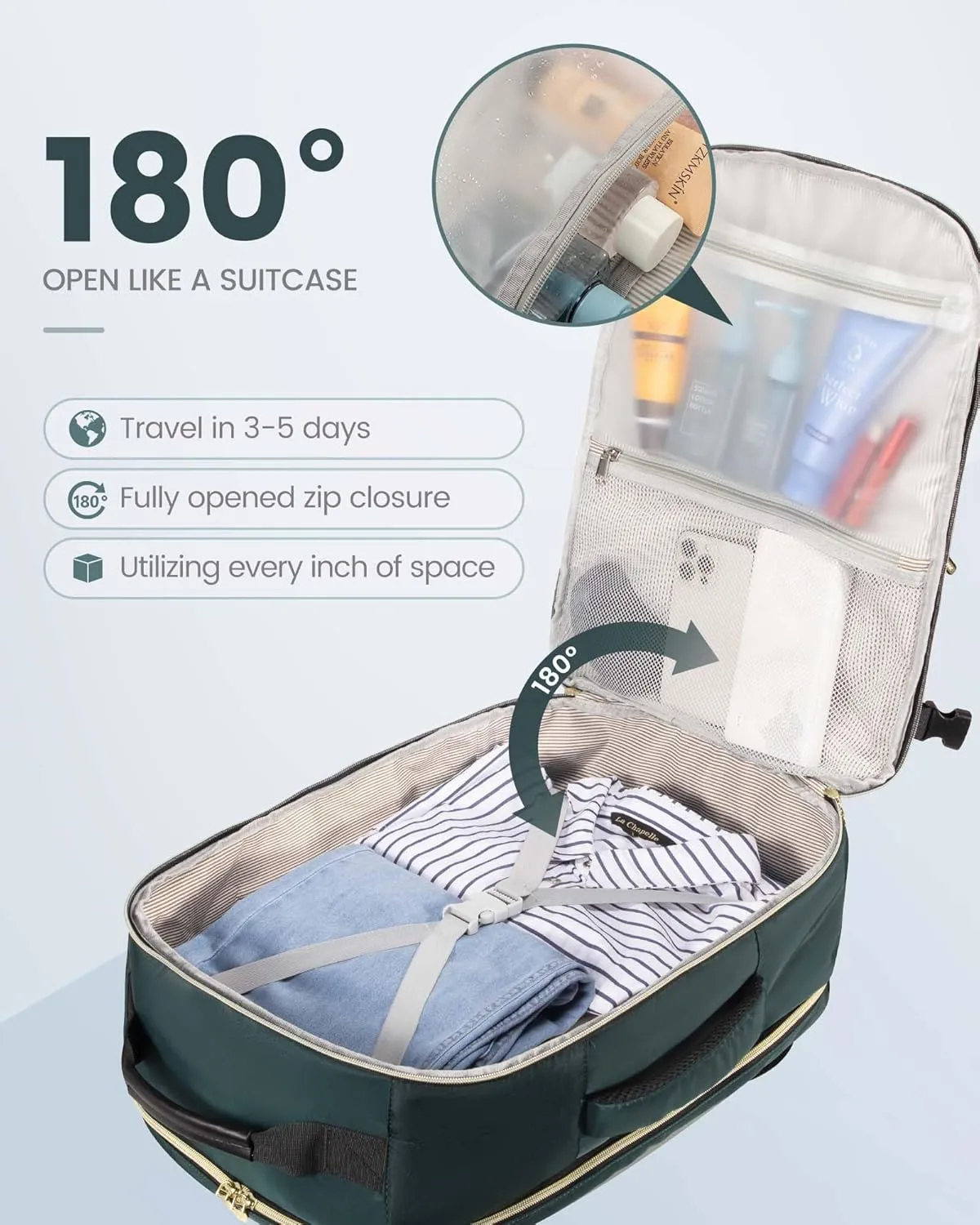 LOVEVOOK Travel Backpack for Men, 50L Carry on Backpack as Personal Item Flight Approved, Waterproof Large 18inch Laptop Luggage Business Weekender Overnight with 3 Packing Cubes, Dark green-Black