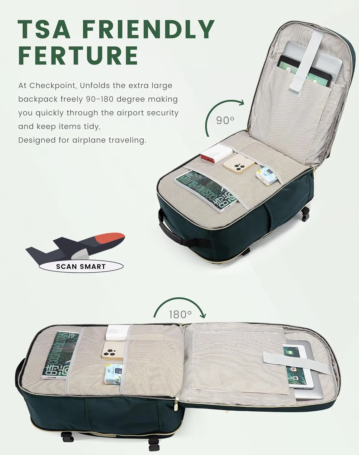 LOVEVOOK Travel Backpack for Men, 50L Carry on Backpack as Personal Item Flight Approved, Waterproof Large 18inch Laptop Luggage Business Weekender Overnight with 3 Packing Cubes, Dark green-Black