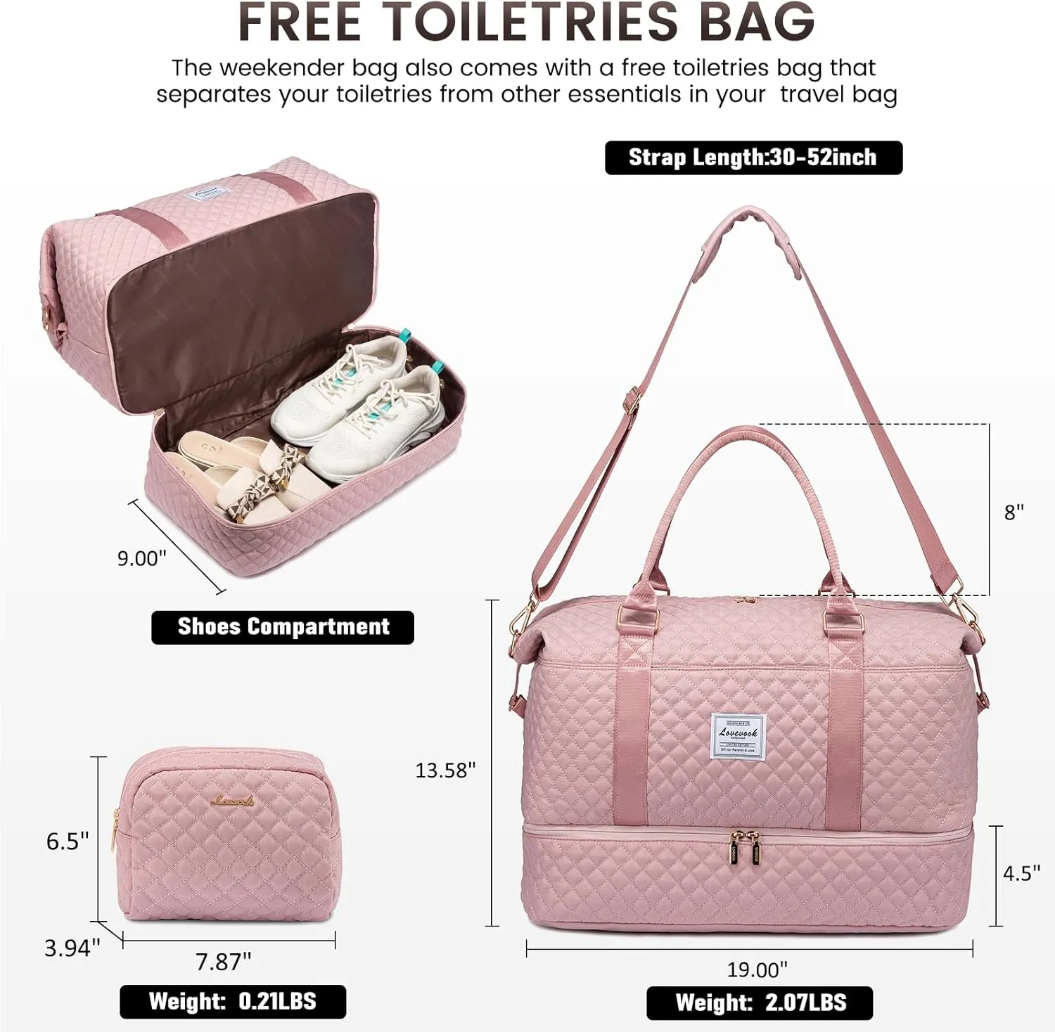 LOVEVOOK Travel Duffle Bag,Weekender Bags for Women with Shoe Compartment，Carry on Overnight Bag with Toiletry Bag,Gym Duffel Bag with Wet Pocket, Hospital Bags for Labor and Delivery