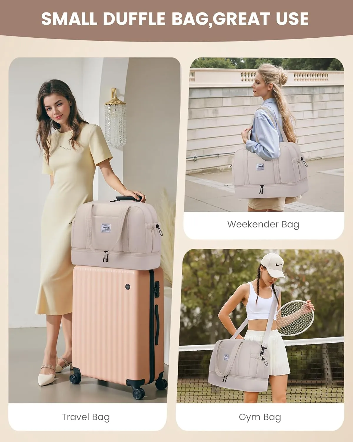 LOVEVOOK Weekender Bags for Women Travel Duffle Bag with Shoe Compartment, Carry on Overnight Bag Set