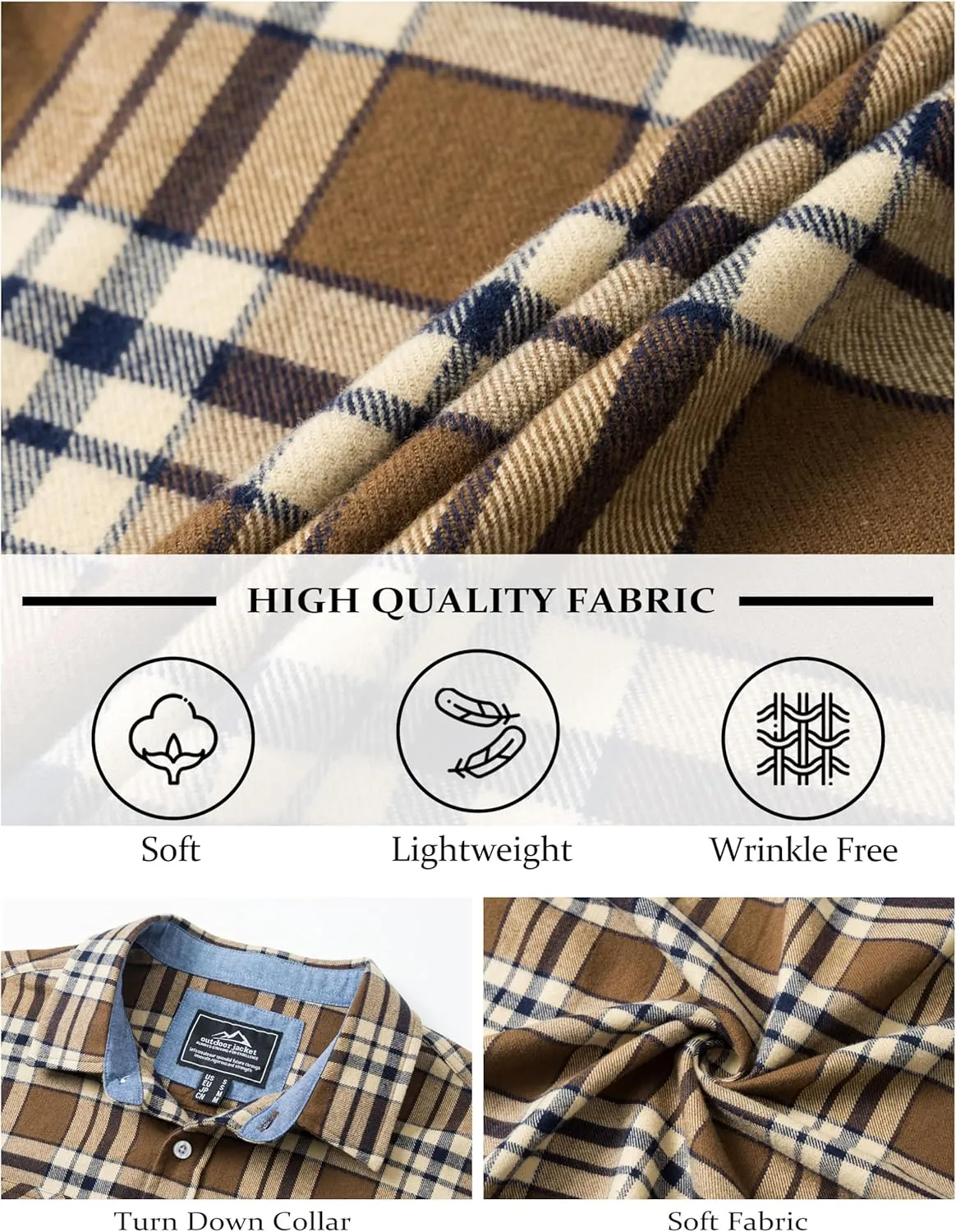MAGCOMSEN Men's Flannel Shirts Cotton Long Sleeve Plaid Shirt Casual Fashion Button Up Shirts Jackets with 2 Pockets