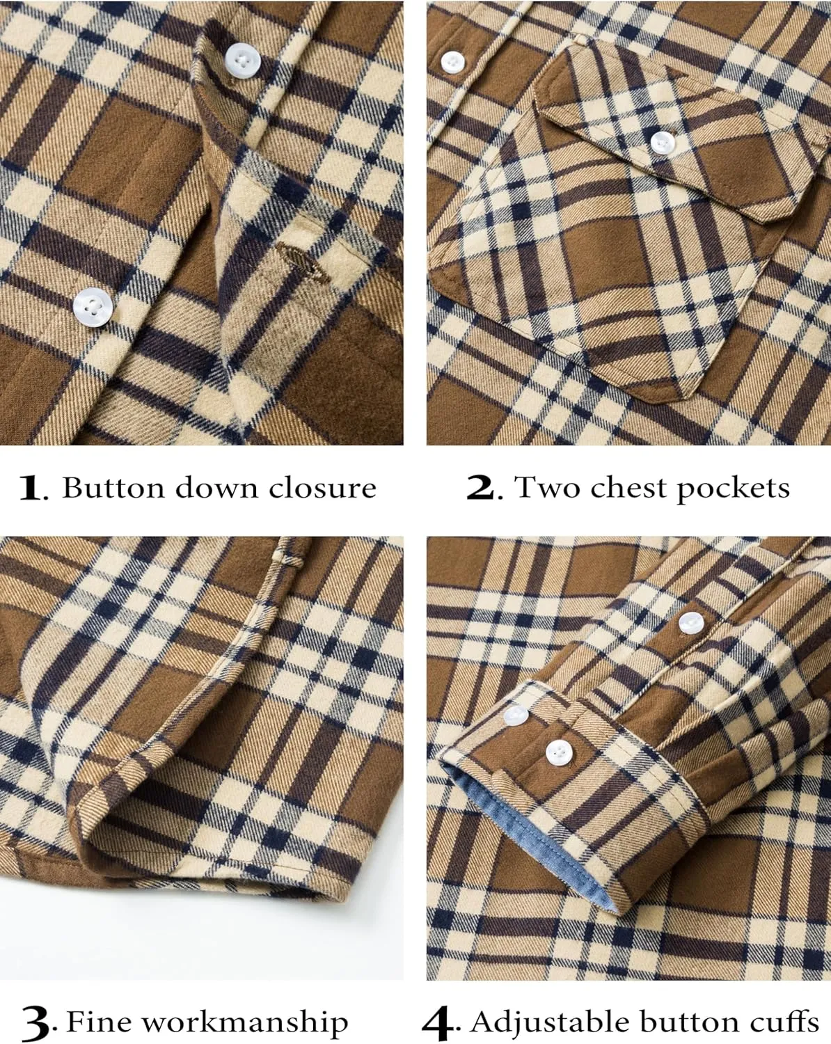 MAGCOMSEN Men's Flannel Shirts Cotton Long Sleeve Plaid Shirt Casual Fashion Button Up Shirts Jackets with 2 Pockets