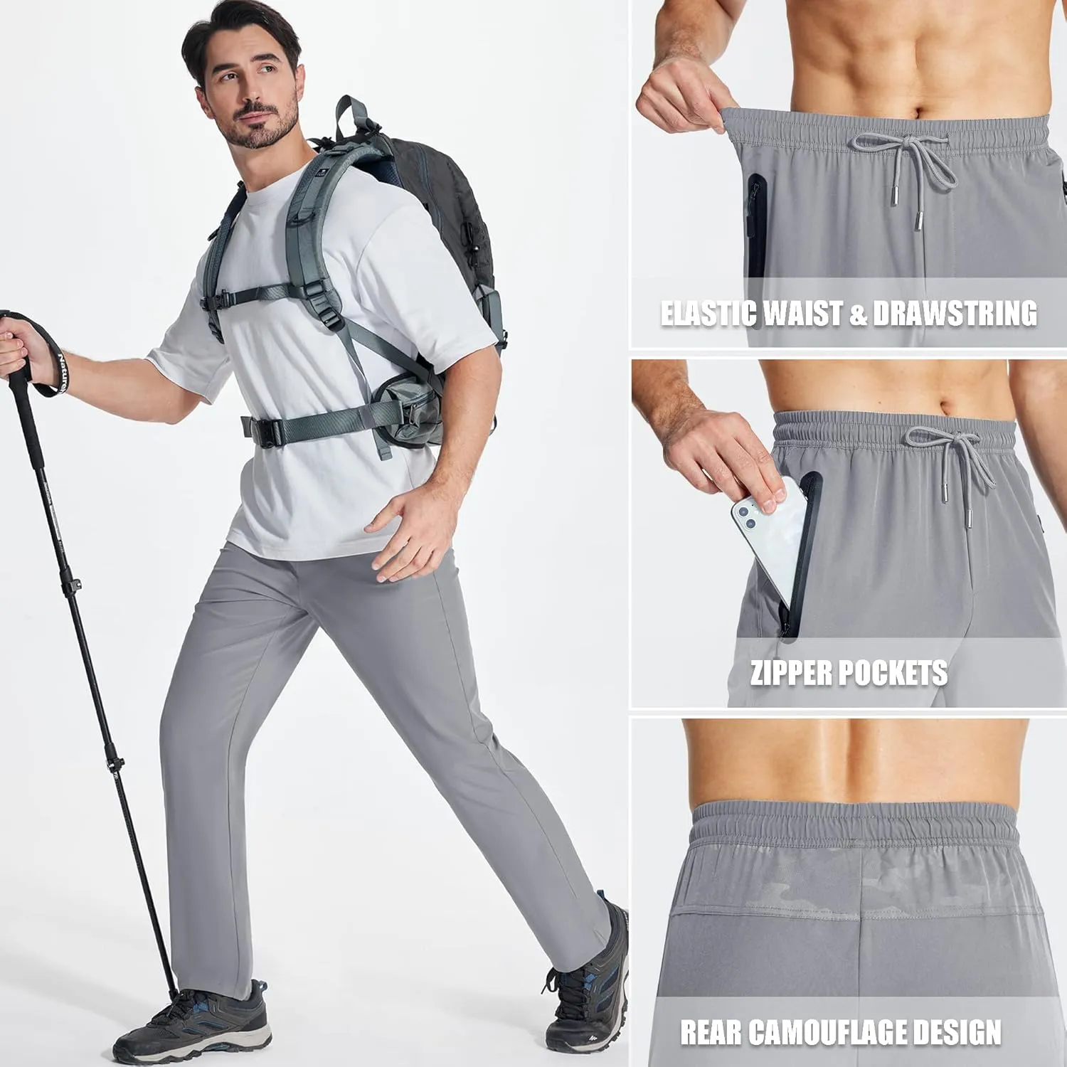 MAGCOMSEN Men's Lightweight Hiking Pants Quick Dry Running Pants with Zipper Pockets Open Bottom Sweatpants Workout