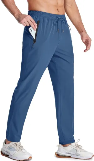 MAGCOMSEN Men's Lightweight Hiking Pants Quick Dry Running Pants with Zipper Pockets Open Bottom Sweatpants Workout