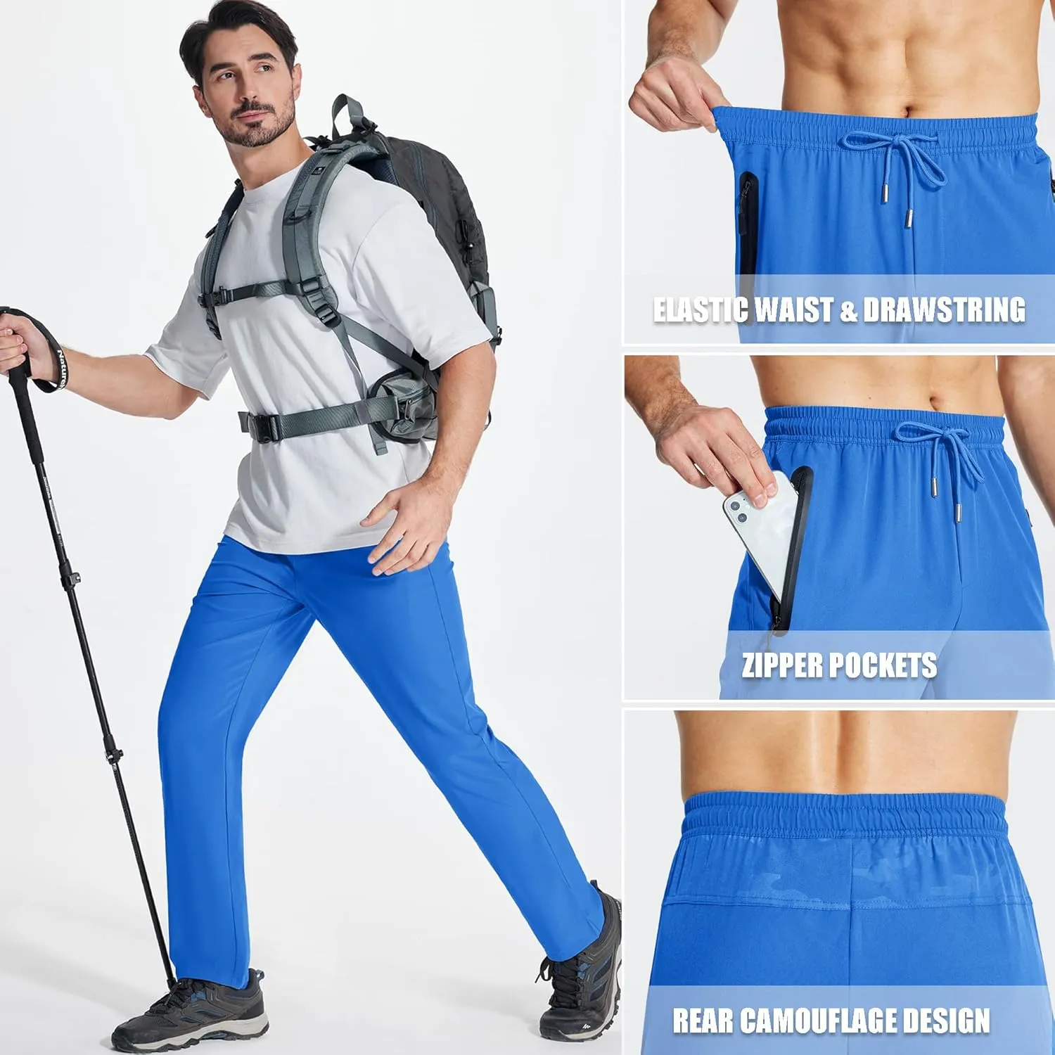 MAGCOMSEN Men's Lightweight Hiking Pants Quick Dry Running Pants with Zipper Pockets Open Bottom Sweatpants Workout