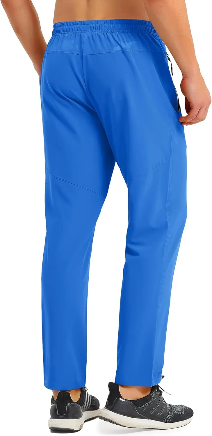 MAGCOMSEN Men's Lightweight Hiking Pants Quick Dry Running Pants with Zipper Pockets Open Bottom Sweatpants Workout
