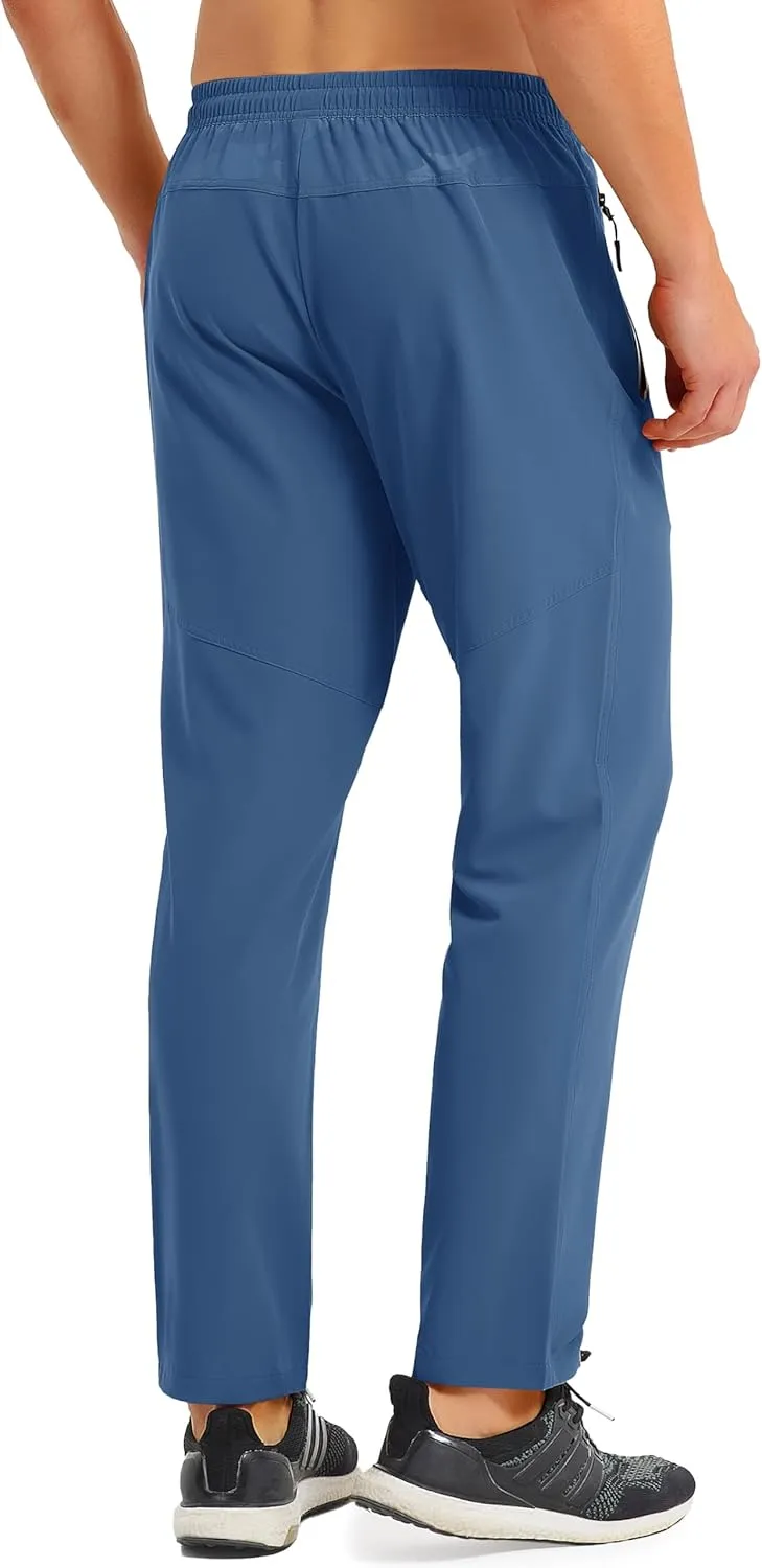 MAGCOMSEN Men's Lightweight Hiking Pants Quick Dry Running Pants with Zipper Pockets Open Bottom Sweatpants Workout