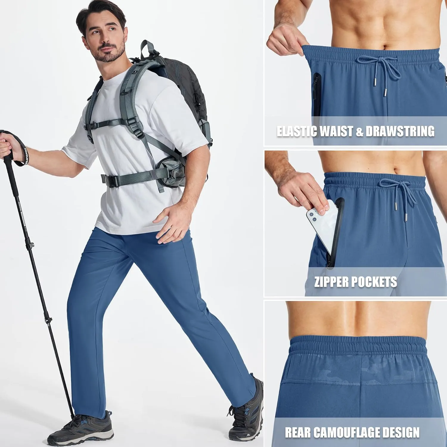 MAGCOMSEN Men's Lightweight Hiking Pants Quick Dry Running Pants with Zipper Pockets Open Bottom Sweatpants Workout