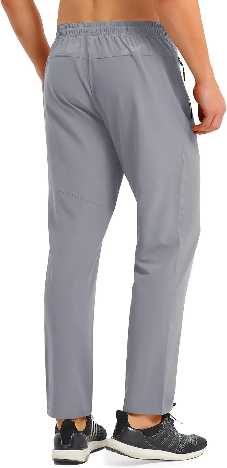 MAGCOMSEN Men's Lightweight Hiking Pants Quick Dry Running Pants with Zipper Pockets Open Bottom Sweatpants Workout