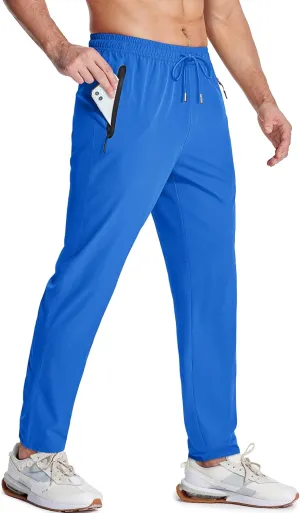 MAGCOMSEN Men's Lightweight Hiking Pants Quick Dry Running Pants with Zipper Pockets Open Bottom Sweatpants Workout