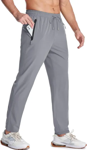 MAGCOMSEN Men's Lightweight Hiking Pants Quick Dry Running Pants with Zipper Pockets Open Bottom Sweatpants Workout