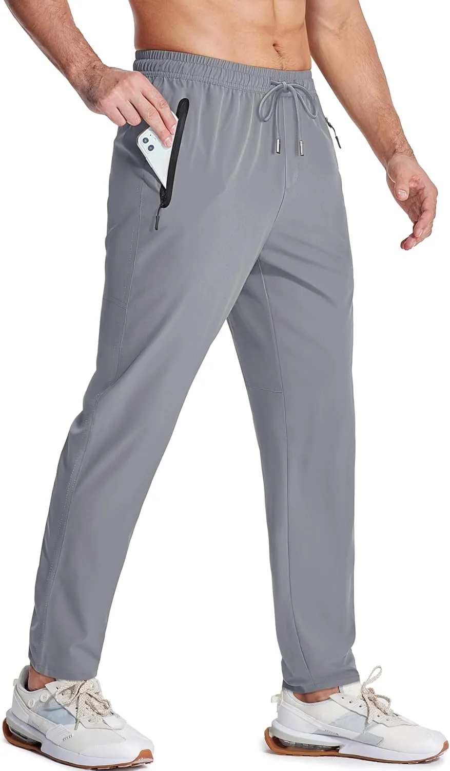 MAGCOMSEN Men's Lightweight Hiking Pants Quick Dry Running Pants with Zipper Pockets Open Bottom Sweatpants Workout