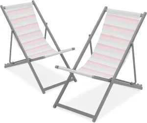 Magshion Folding Beach Sling Chairs Set of 2, 4 Level Adjustable Reclining Design, Lightweight Aluminum Frame, Portable Outdoor Chair for Backyard, Poolside and Camping, Support to 250 lbs, Stripes