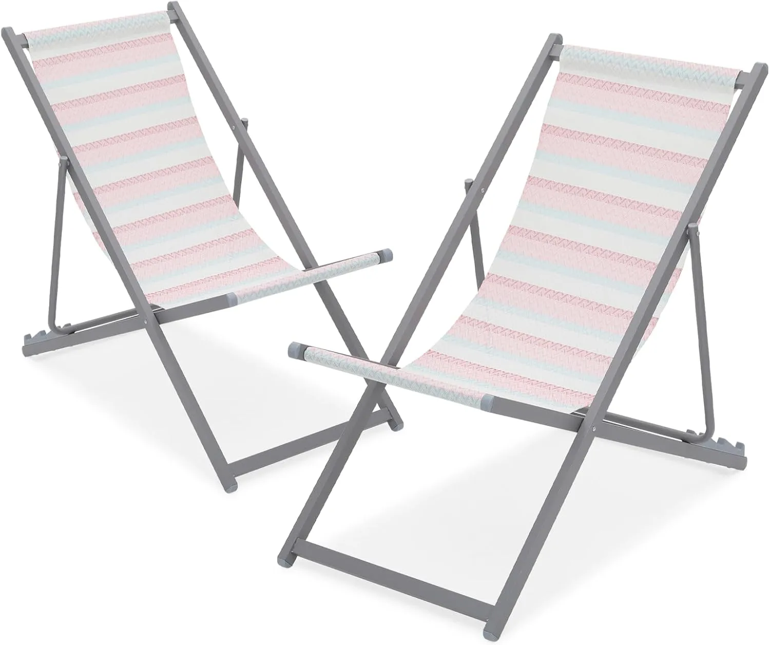 Magshion Folding Beach Sling Chairs Set of 2, 4 Level Adjustable Reclining Design, Lightweight Aluminum Frame, Portable Outdoor Chair for Backyard, Poolside and Camping, Support to 250 lbs, Stripes
