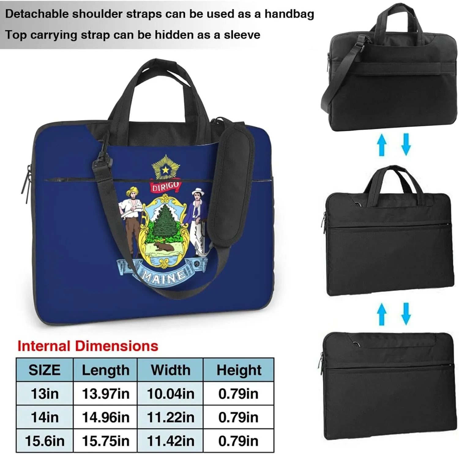 Maine State Flag Print Laptop Adjustable Shoulder Strap With Handle Accessory Pocket For Men Women
