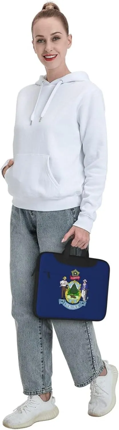 Maine State Flag Print Laptop Adjustable Shoulder Strap With Handle Accessory Pocket For Men Women