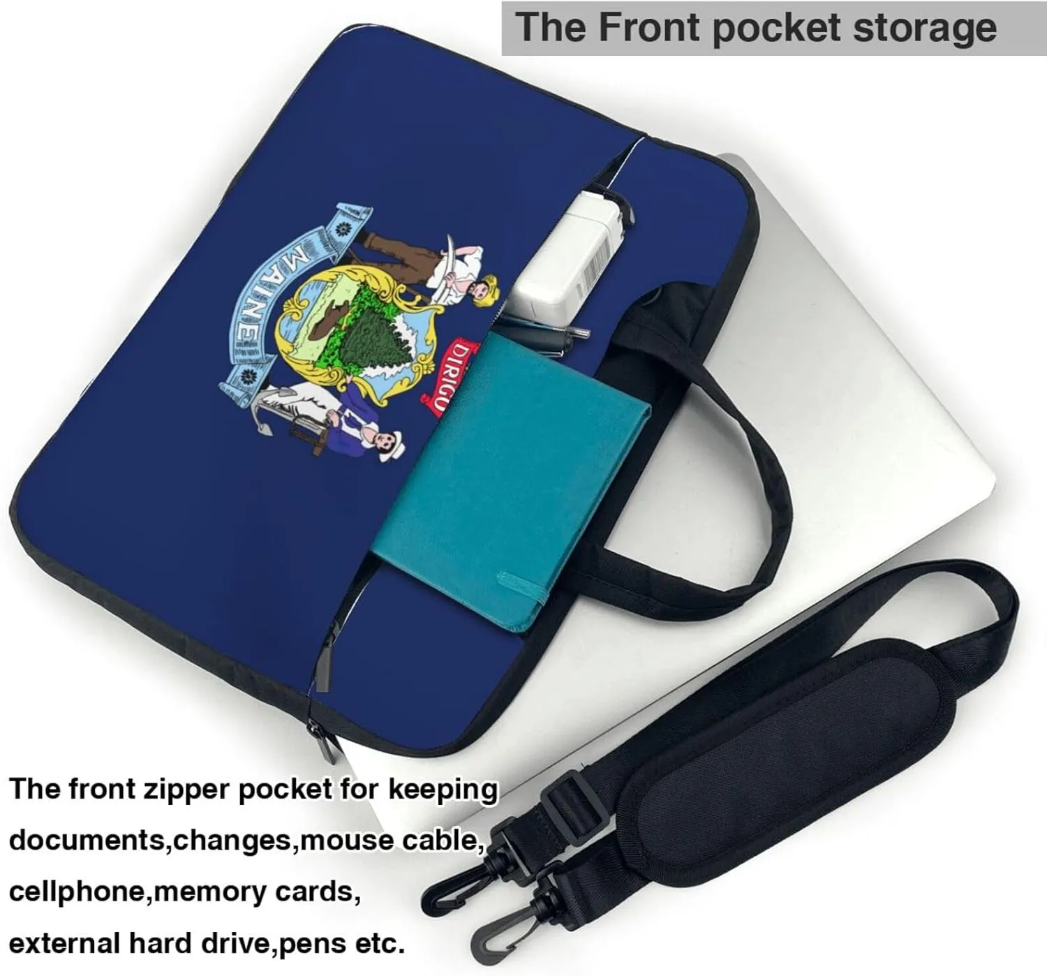 Maine State Flag Print Laptop Adjustable Shoulder Strap With Handle Accessory Pocket For Men Women