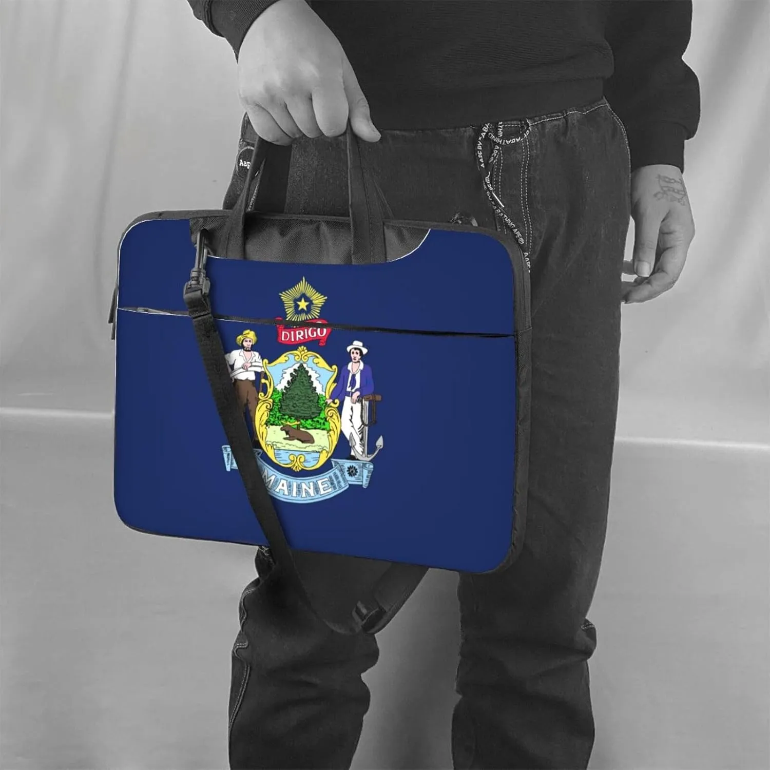 Maine State Flag Print Laptop Adjustable Shoulder Strap With Handle Accessory Pocket For Men Women