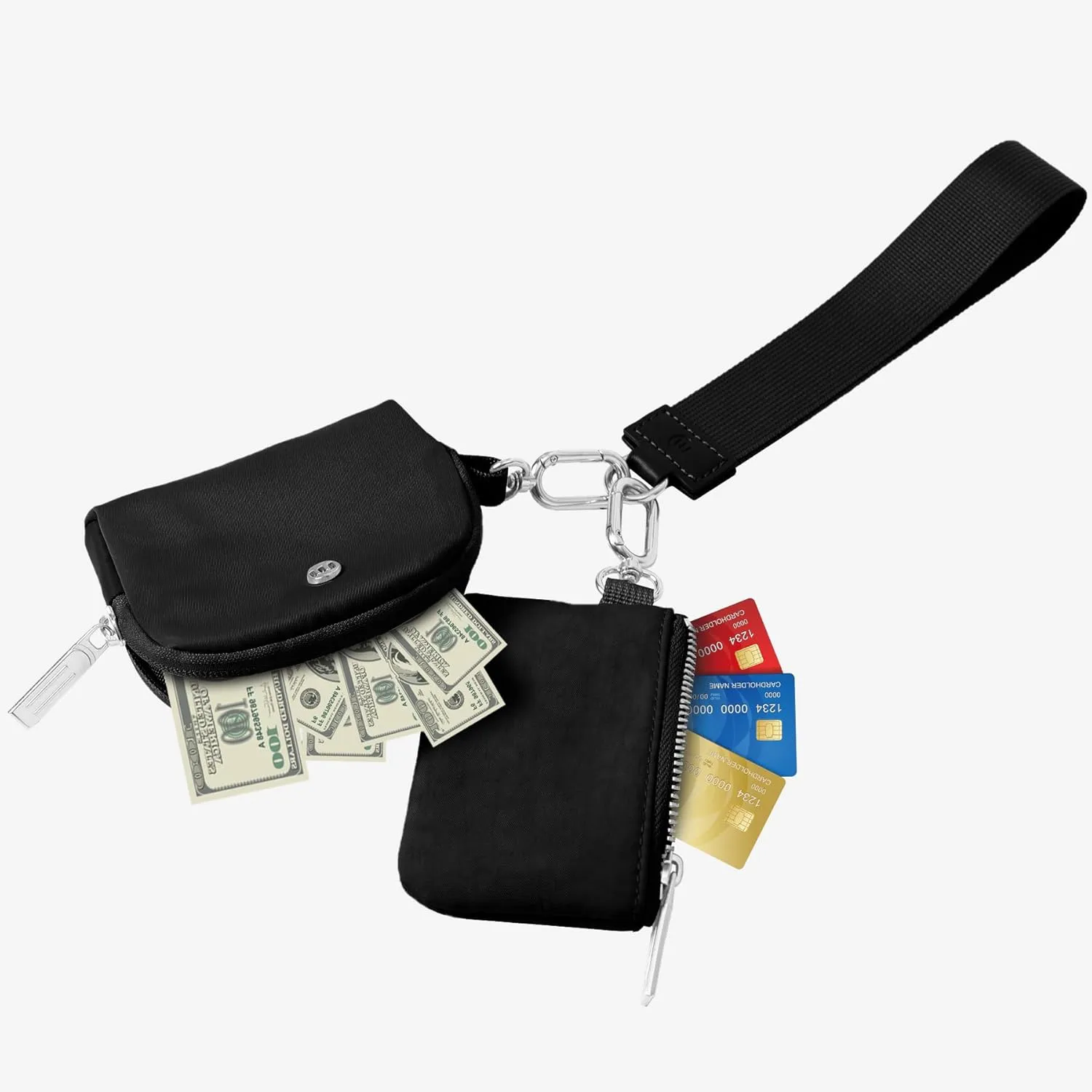 MAMONA Keychain Wallet - Mini Zip Around Wristlet Wallets with Detachable Dual Pouch - Ideal Portable Coin Purse for Women and Men