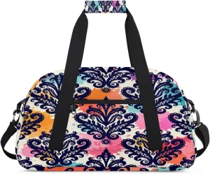 Mandala Flower Gym Duffel Bag for Men Women Colorful Background Sports Tote Bag with Adjustable Shoulder Strap for Dance Gymnastics Traveling Outdoor Camping Overnight Stay