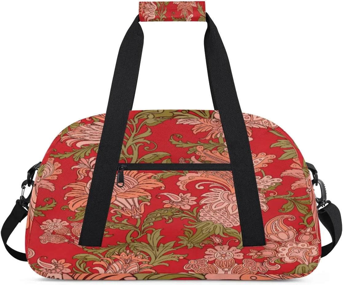 Mandala Flower Gym Duffel Bag for Men Women Leaves Sports Tote Bag with Adjustable Shoulder Strap for Dance Gymnastics Traveling Outdoor Camping Overnight Stay