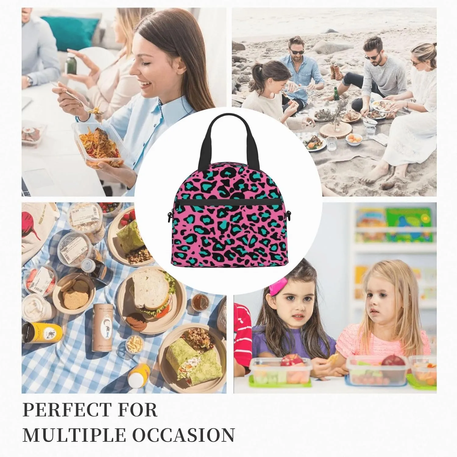 Mandala,Insulated Reusable Lunch Bag with Adjustable Shoulder Strap for Adults,Mandala Pattern with Flower and Petals,Leakproof Office Picnic Hiking Beach Tote Bag,Green Yellow,9x5x7.8in