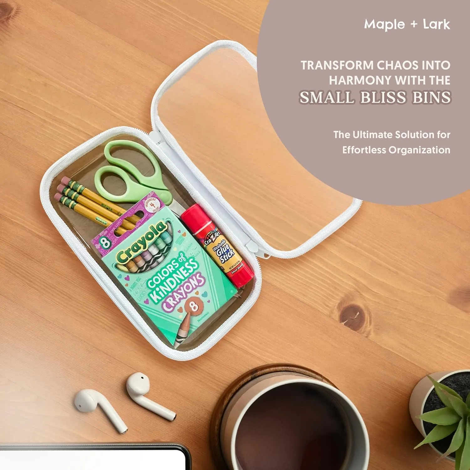 Maple & Lark Bliss Bins - Hard Sided Clear Zipper Case for Storage - Professional-Grade Plastic Clear Zipper Pencil Case, Toiletry Pouch, Travel Organizer, Cosmetic Bag, Toy Storage Bins (2 Pack, S)