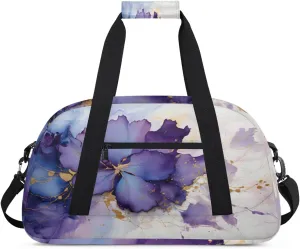 Marble Texture Gym Duffel Bag for Men Women Ink Flower Sports Tote Bag with Adjustable Shoulder Strap for Dance Gymnastics Traveling Outdoor Camping Overnight Stay