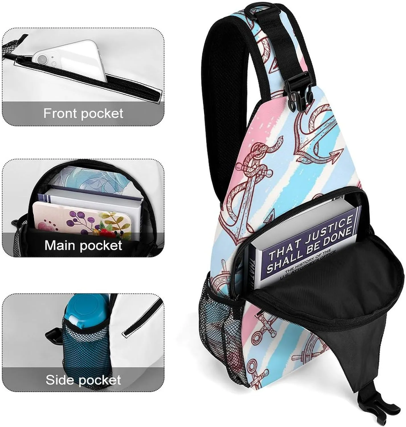 Maritimes-symbols Crossbody Sling Bag for Women Men Travel Chest Bag, Cycling Shoulder Backpack